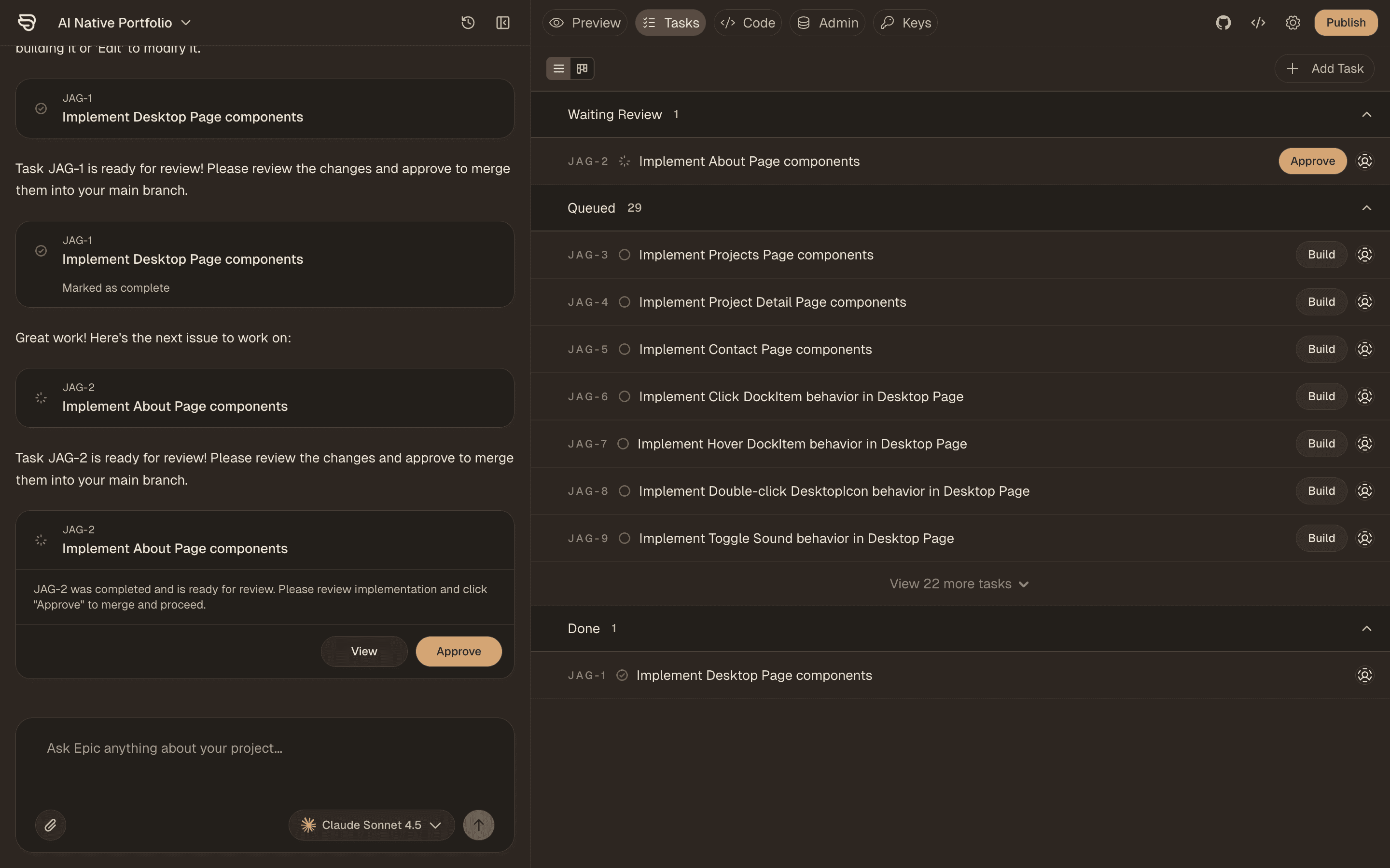 Epic Builder Interface