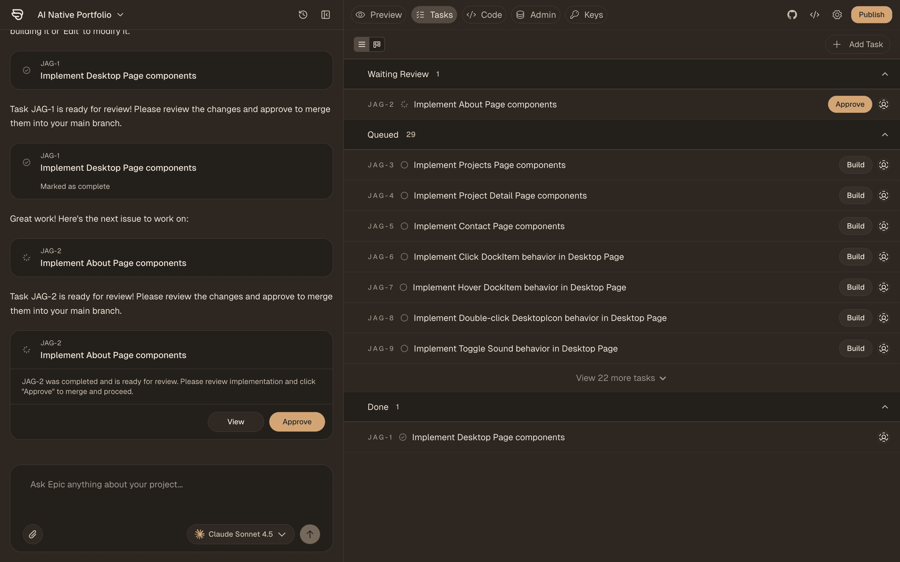 Epic Builder Interface