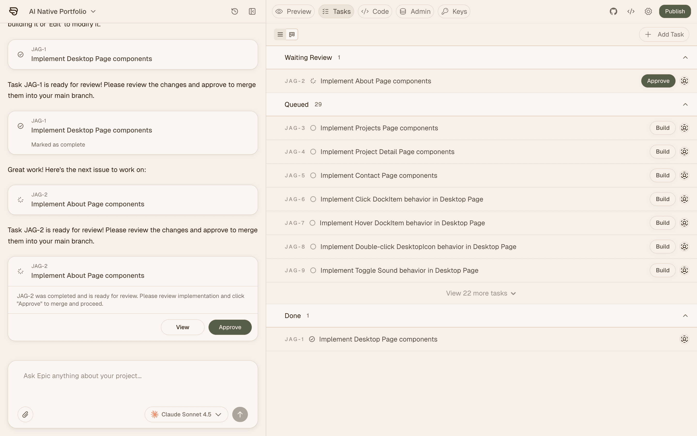 Epic Builder Interface