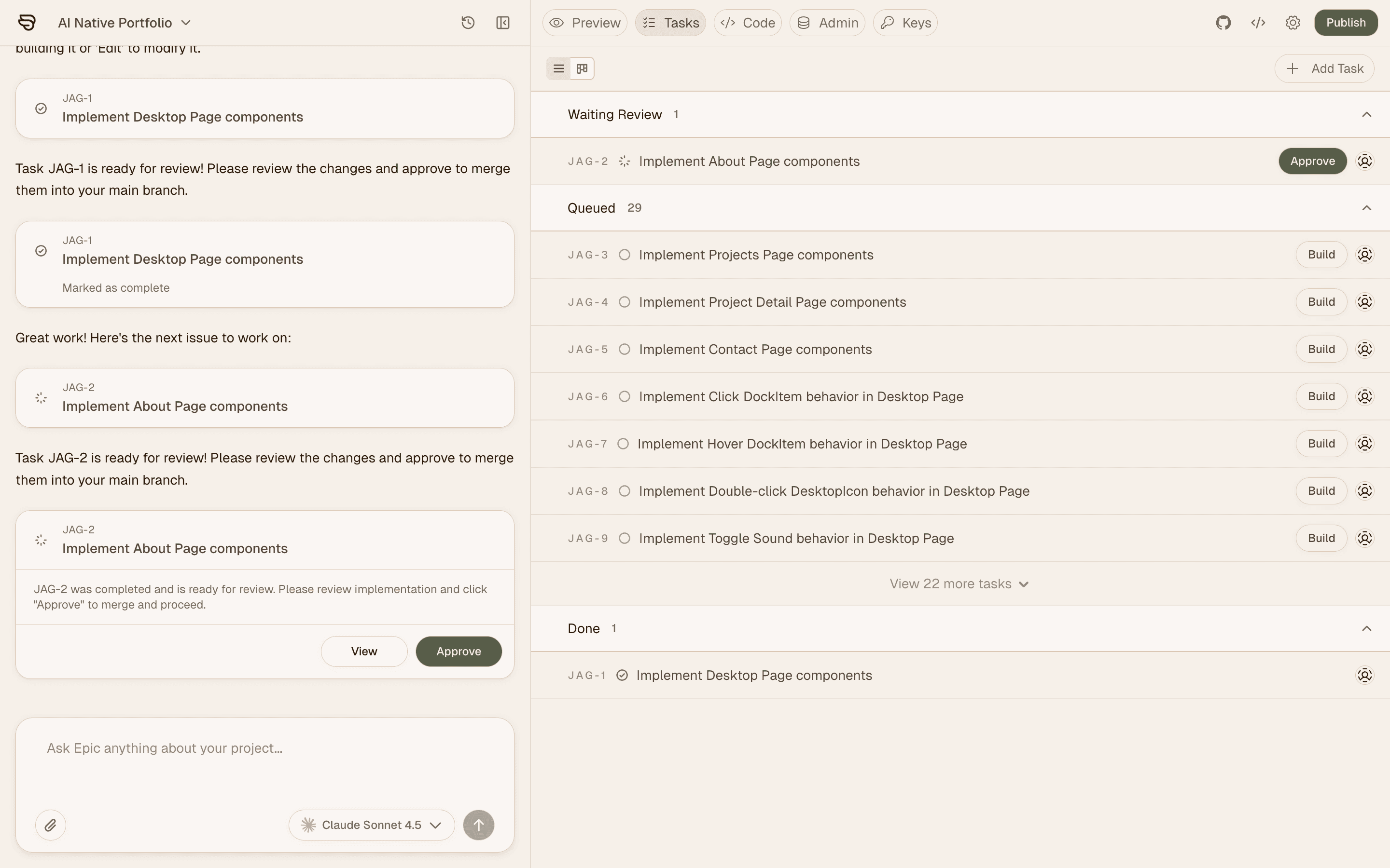 Epic Builder Interface